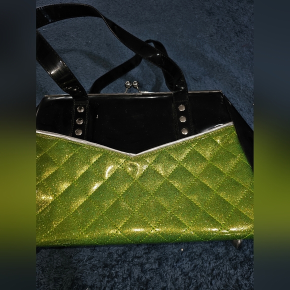 Lux de Ville Lime Green Sparkle Femma Fatale Kiss Lock Purse - Picture 6 of 14